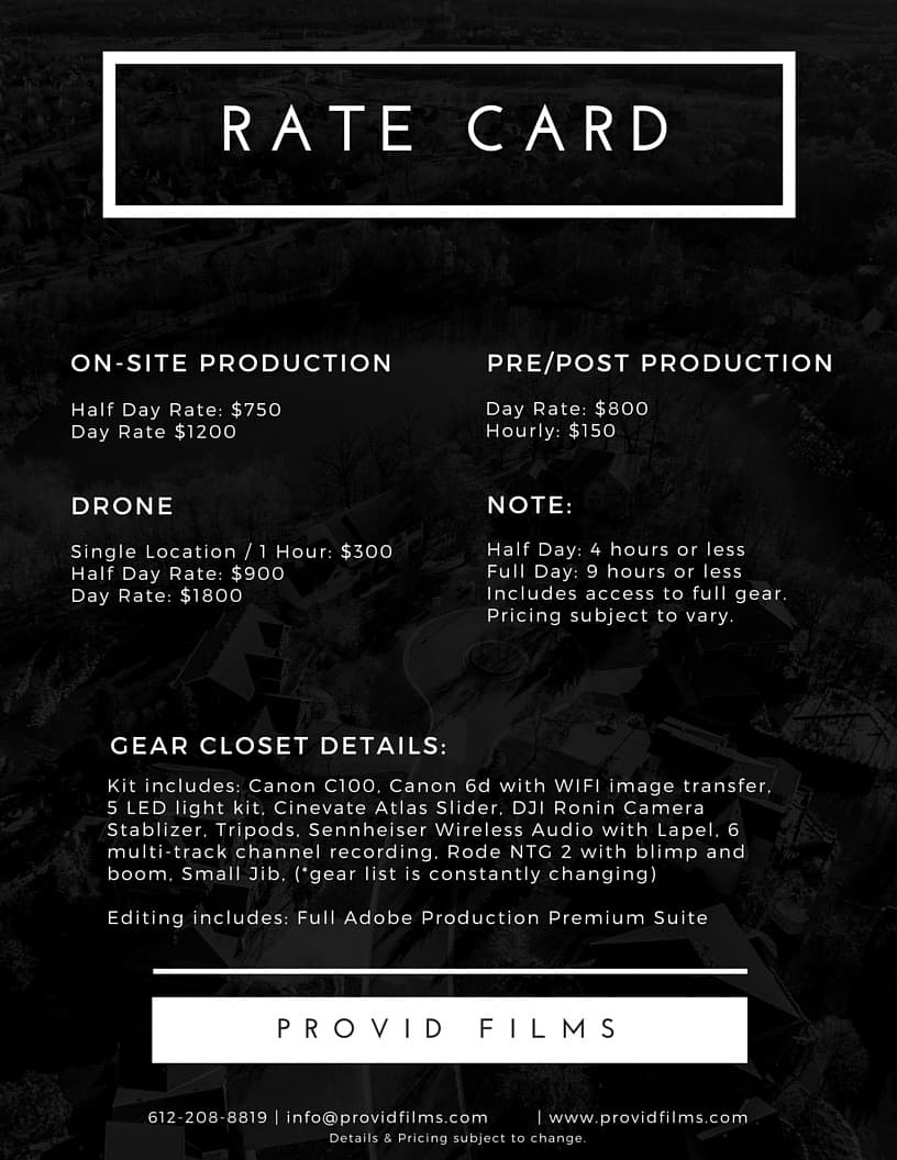 Rate Card - How Much Do Video Production Companies Charge