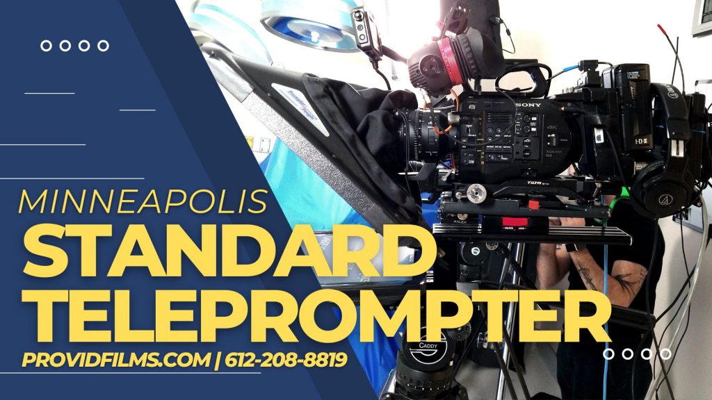 Standard teleprompter rental in Minneapolis with Sony FS7 Camera on it