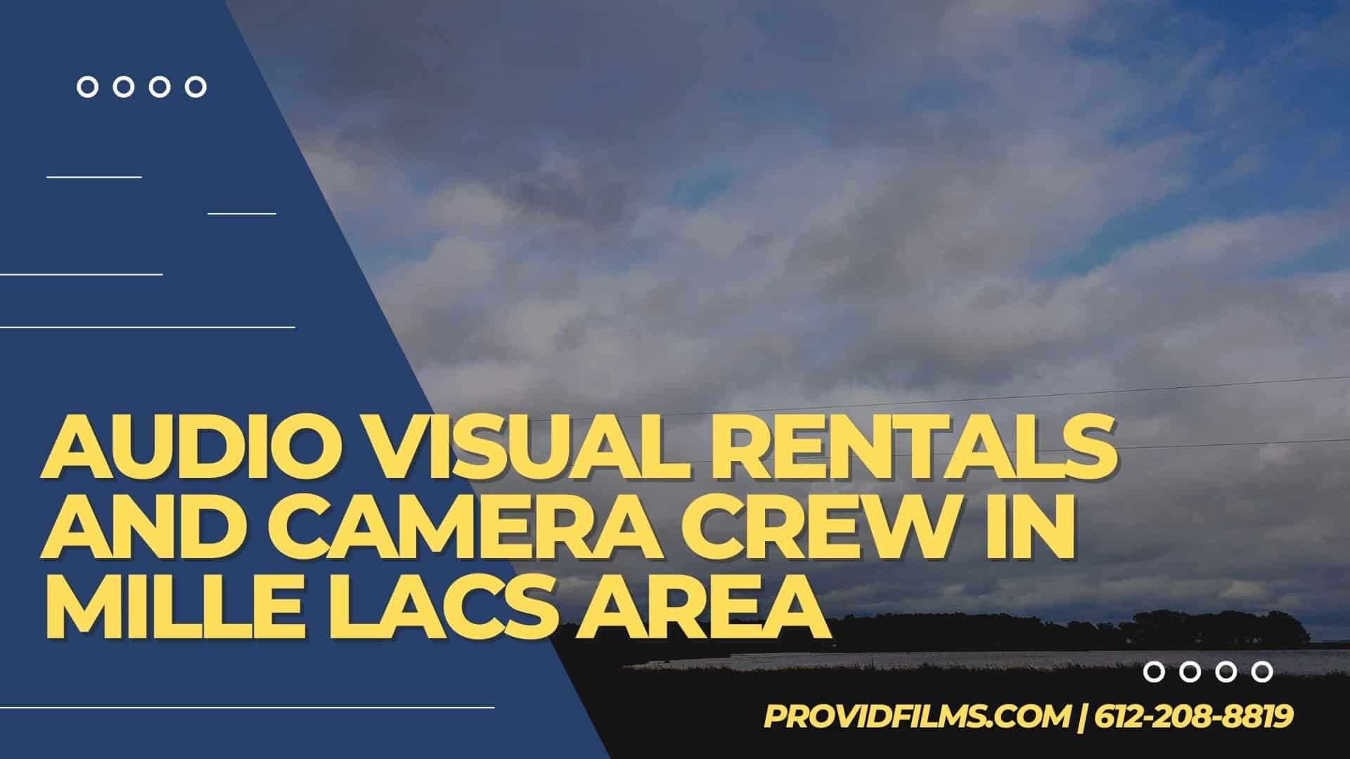 Graphic with a video camera crew with the text saying "AV Rental and Camera Crew in Mille Lacs County"