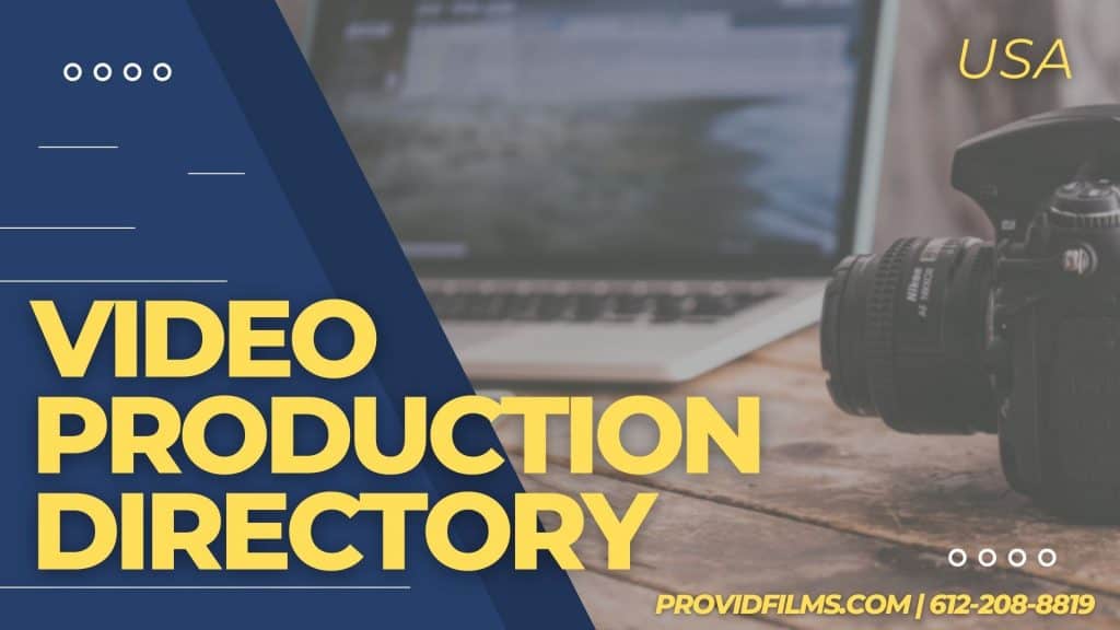 Graphic of a camera and a laptop with the text saying "Video Production Directory"