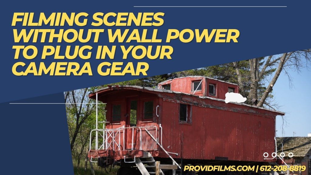 Filming scenes without wall power to plug in your camera gear graphic with train